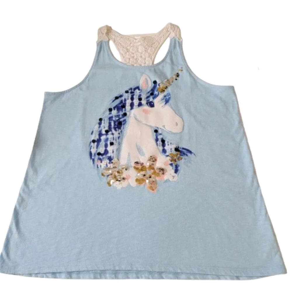 Justice Girls Unicorn Graphic Racerback Tee Blue Size L 14-16